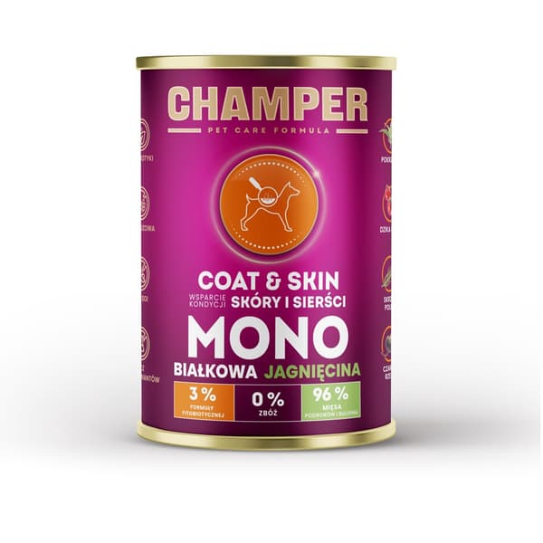 CHAMPER Coat & Skin Monoprotein Lam - vådfoder til hunde - 400 g
