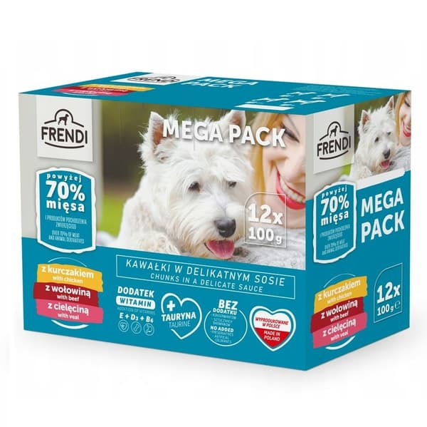 FRENDI Kylling, Oksekød, Kalvekød - vådfoder til hunde - 12x100g