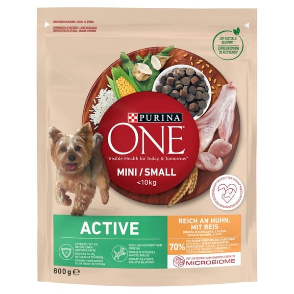 PURINA One Mini/Small Active Rig på kylling med ris - tørfoder til hunde - 800 g