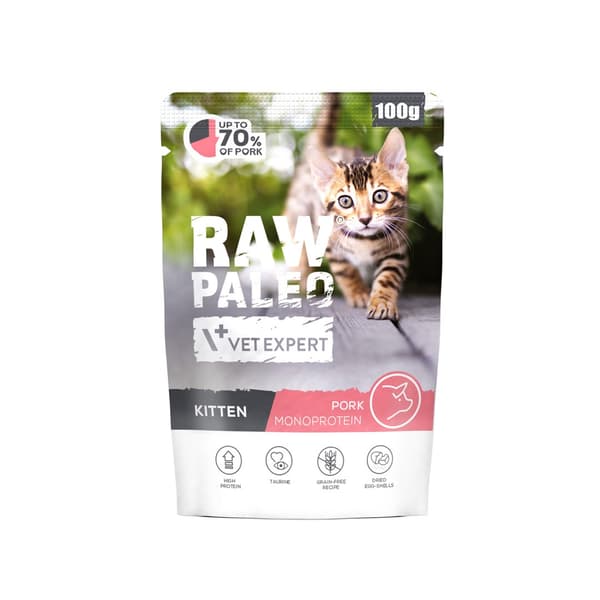 VETEXPERT Rå Paleo Killing Svinekød - vådfoder til katte - 100g