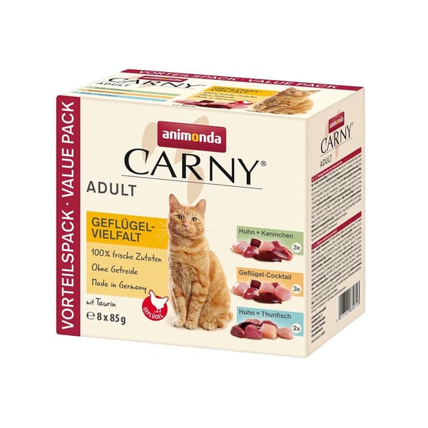 ANIMONDA Carny Adult Poultry mix - våtfoder för katter - 8x85g