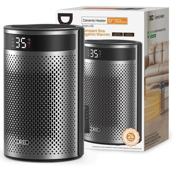 Supplerende varme - Hyperkeramisk - 1500 W - Dreo - Atom 416 - Søjle - Sort