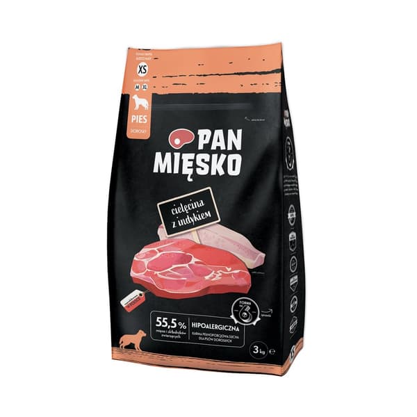 PAN MIĘSKO Kalvkött med kalkon XS - torrfoder för hundar - 3 kg