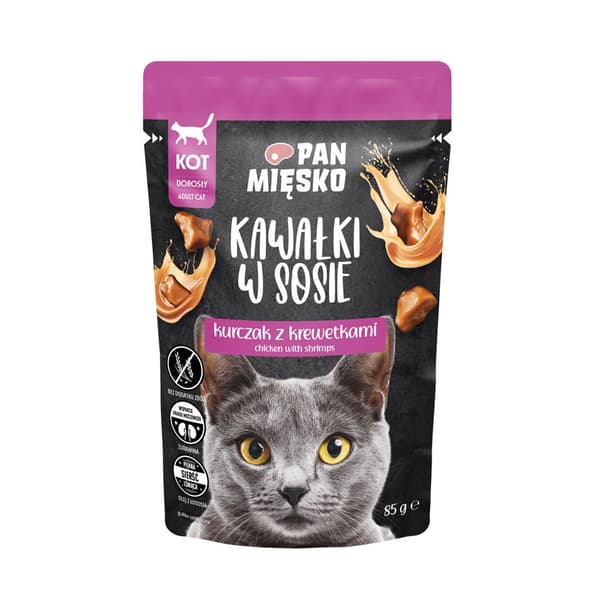 PANDEKØD Stykker i sauce Kylling med rejer - vådfoder til katte - 85g