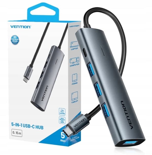 Hubb 5v1 USB-C 3.0 Vention 0,15m