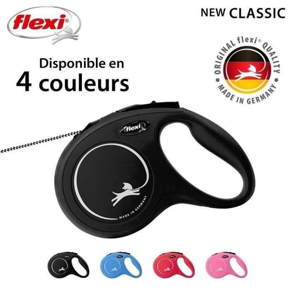 Flexi Classic -narutalutin M, musta, 8 metriä
