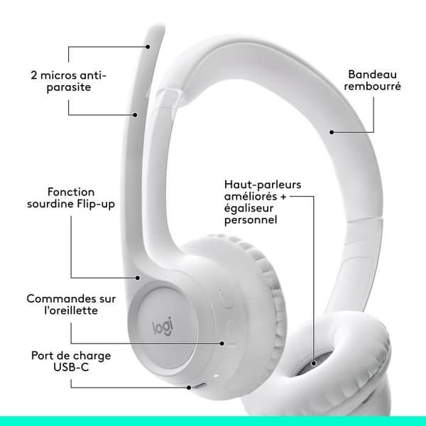 Kuulokemikrofoni - Langaton - Logitech - Zone 300 - Valkoinen