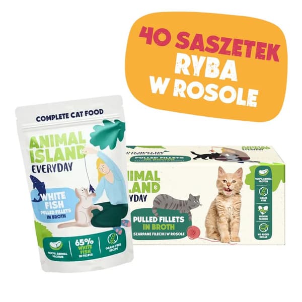 ANIMAL ISLAND Hvid fisk i bouillon - vådfoder til katte - 40x85g