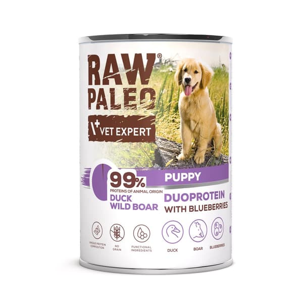VETEXPERT Raw Paleo Duoprotein Anka & Vildsvin Valp - våtfoder för hundar - 400 g