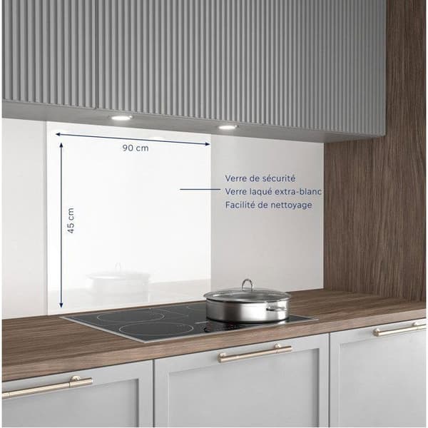 Stänkskydd - Fläktkåpans bakpanel - AURYS - Glas - Extra vit - Vitlackerad - 900*450 - 6 mm