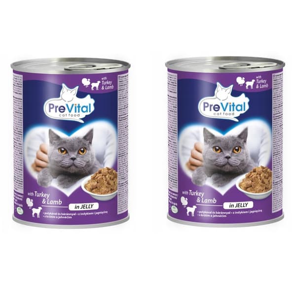 PREVITAL Kalkon med lamm i gelé - våtfoder för katter - 2x415g
