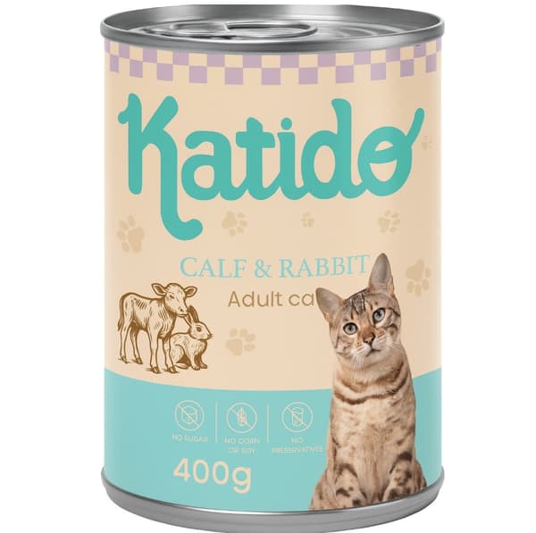 KATIDO Kalv med kanin - våtfoder för katter - 400 g