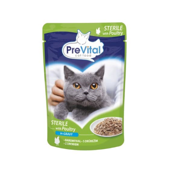 PREVITAL Kattmat Sterilt Fjäderfä i Sås - Våtfoder för Katt - Påse 100 g