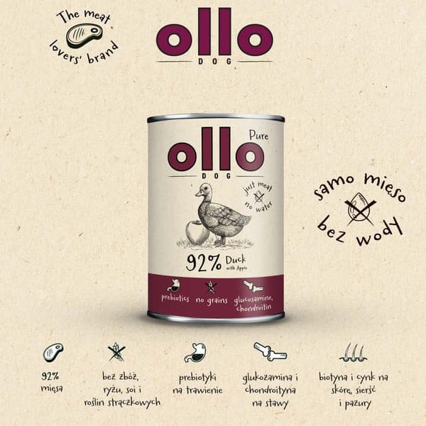 OLLO Pure Duck med äpple - våtfoder för hundar - 400 g