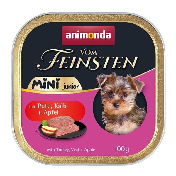 ANIMONDA Vom Feinsten Junior Mini Kalkun med kalvekød og æble - vådfoder til hunde - 100 g