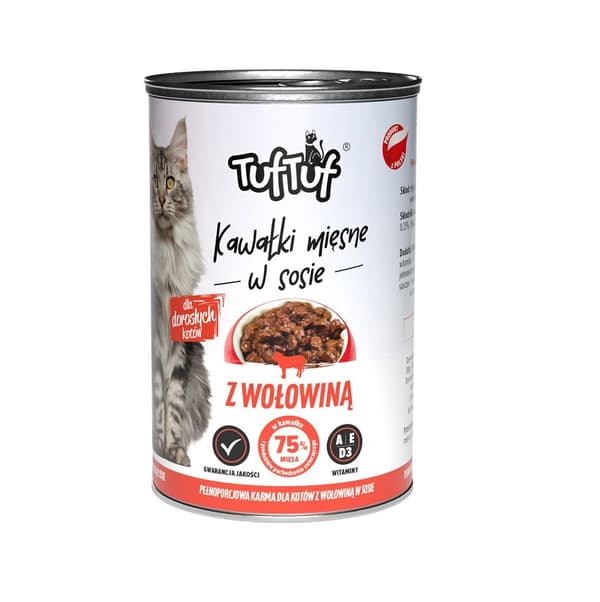 TUF TUF Köttbitar i sås med nötkött - våtfoder för katter - 415 g