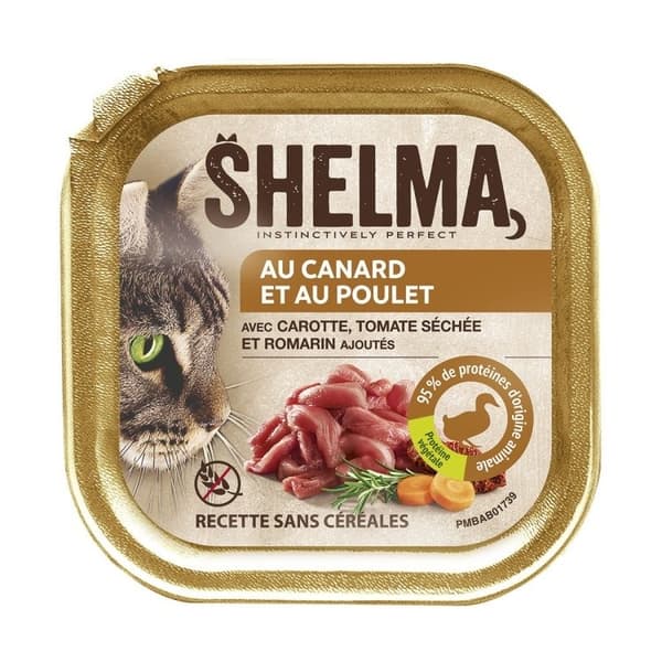 SHELMA Ank- och kycklingpaté - våtfoder för katter - 100 g
