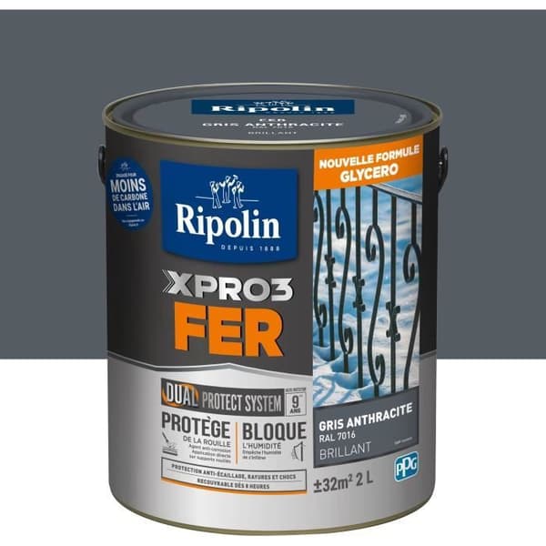 Jernmaling - RIPOLIN - 7016 - Antracitgrå - Blank - 2L