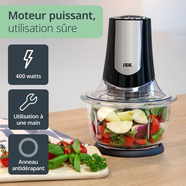 Elektrisk multihakker - ADE - KØKKENGADGETS - 2 hastigheder - 1,2 l - Sort / rustfrit stål