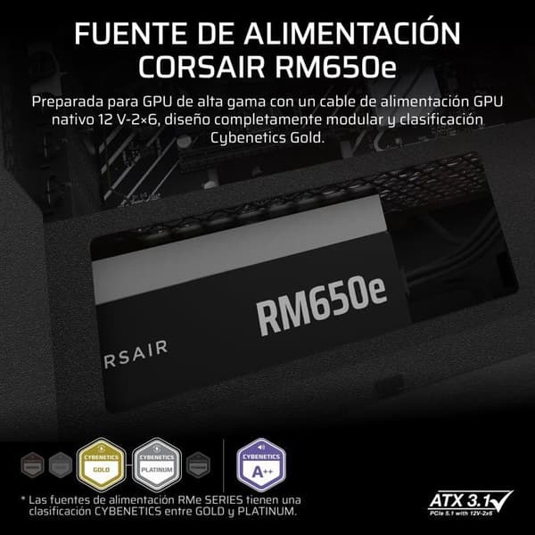 PC strømforsyning - CORSAIR - RM650e - 650 Watt - Modulær - Lydløs
