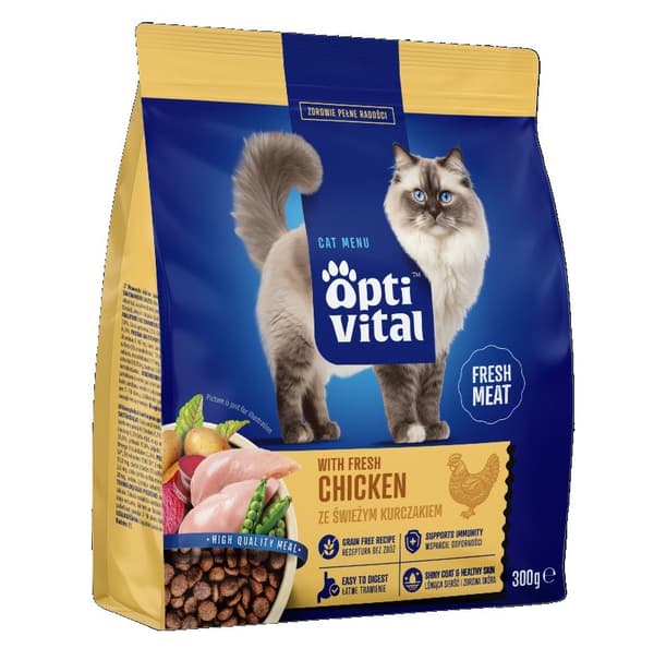 OPTIVITAL Med färsk kyckling - torrfoder för katter - 300 g