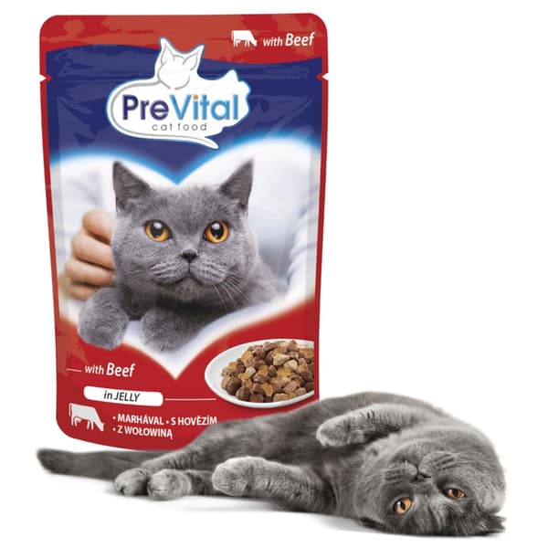 PREVITAL Oksekød i gelé - vådfoder til katte - 100 g