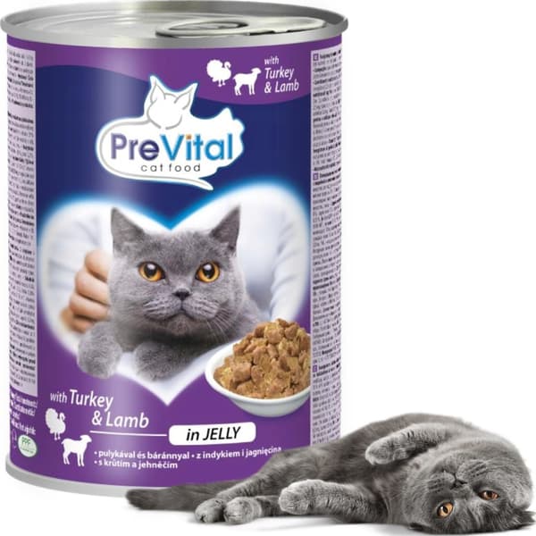 PREVITAL Kalkun med lam i gelé - vådfoder til katte - 2x415g