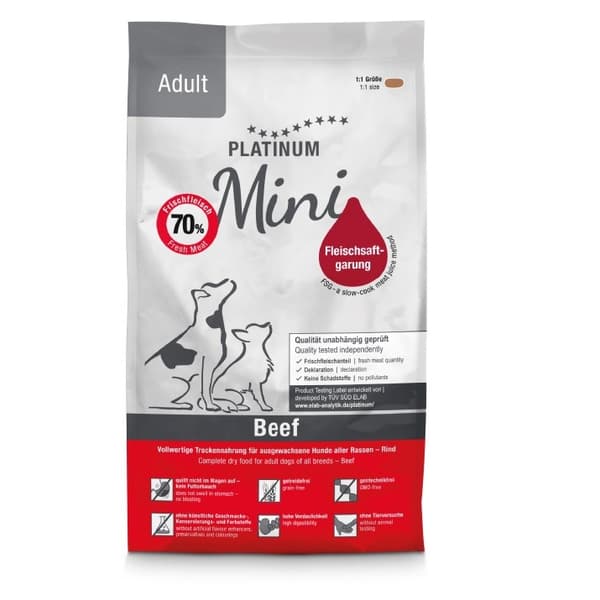PLATINUM Adult Beef Mini - halvfuktigt hundfoder - 900 g