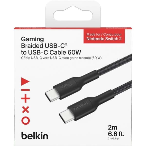 USB-C til USB-C Gamingkabel - BELKIN - Nintendo Switch 2 - 60 W - Sort