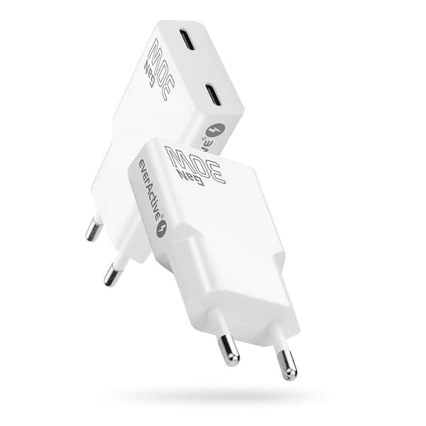 Oplader 2 x USB-C Quick Charge 4+ 30W SUPER SLIM hvid