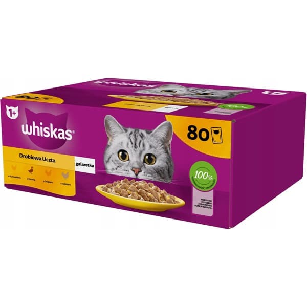 WHISKAS Fjäderfäfest i gelé – våtfoder för katter – 80x85g