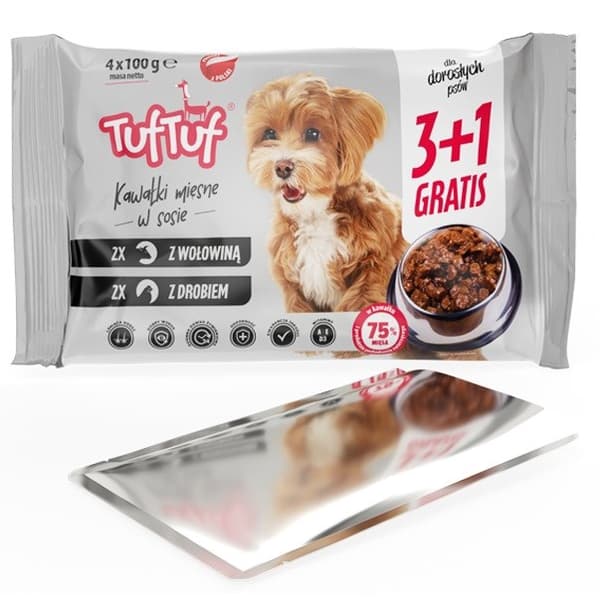 TUF TUF 2x med fjerkræ, 2x med oksekød - vådfoder til hunde - 4x100g