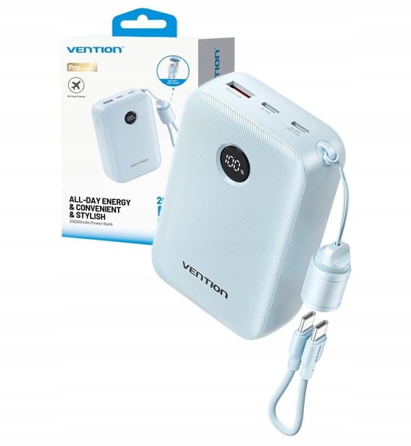 Powerbank Vention 20000mAh 2xUSB-C 1xUSB-A 22.5W BLÅ