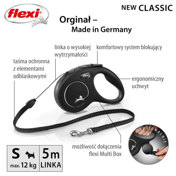 Flexi New CLASSIC 5 m musta koiran kelahihna