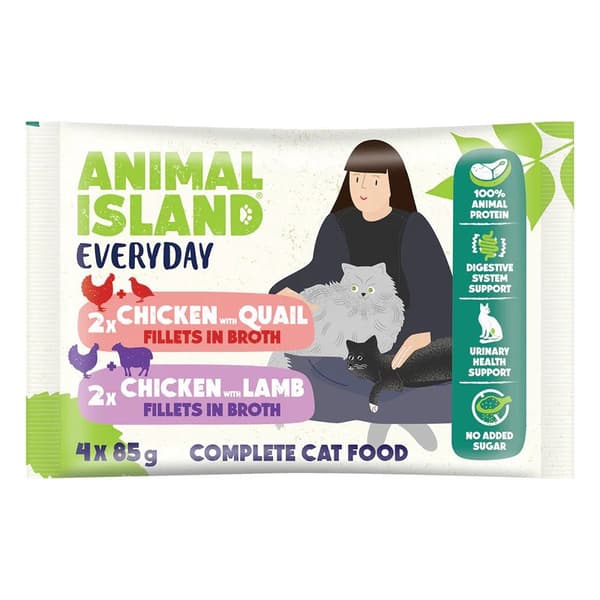 ANIMAL ISLAND Kylling / Vagtler & Kylling / Lammefileter i bouillon - vådfoder til katte - 4x85g
