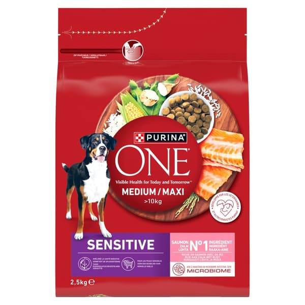 PURINA One Adult Medium/Maxi Sensitive Rig på laks med ris - tørfoder til hunde - 2,5 kg
