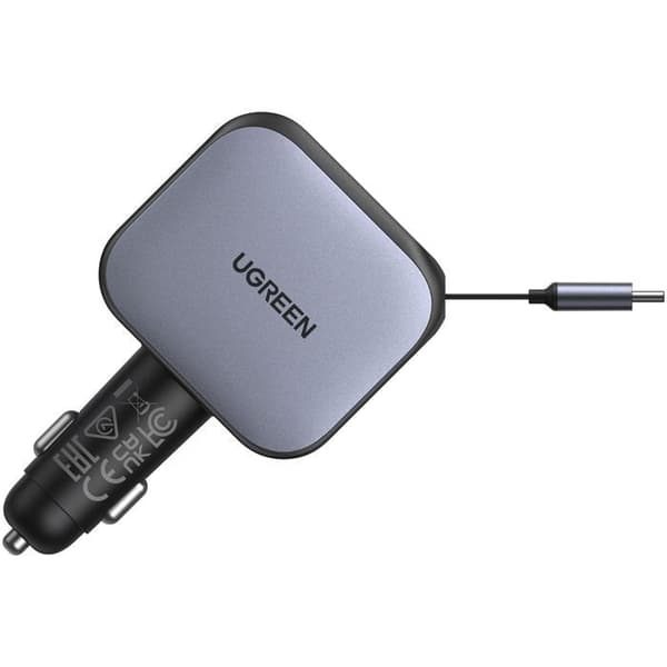Biloplader - UGREEN - 90W - USB-A og USB-C - Udtrækkelig - Sort