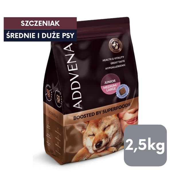 ADDVENA Boosted by superfoods Junior Medium/Large Beef - torrfoder för hundar - 2,5 kg