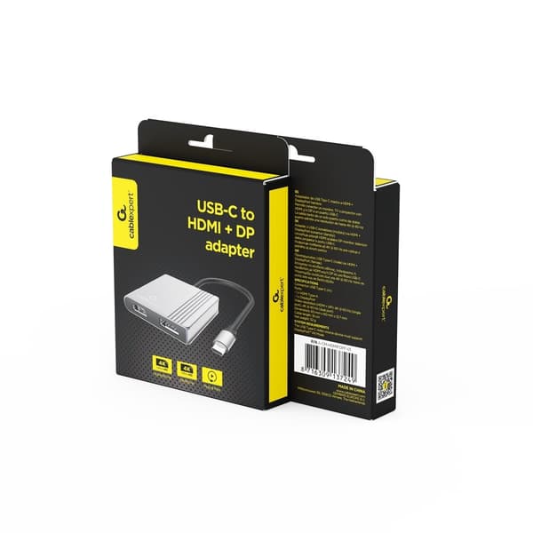 Gembird A-CM-HDMIFDPF-01 USB-C til HDMI + DP-adapter, 4K 60Hz, sort