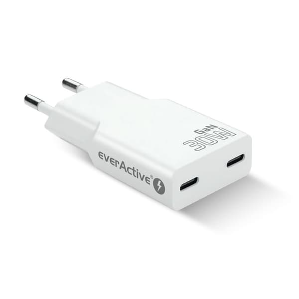 Laddare 2 x USB-C Quick Charge 4+ 30W SUPER SLIM vit