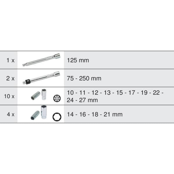 Modul - KS TOOLS - 713.1026 - Lang topnøgle og tilbehørsmodul - 1/2 - 17 dele