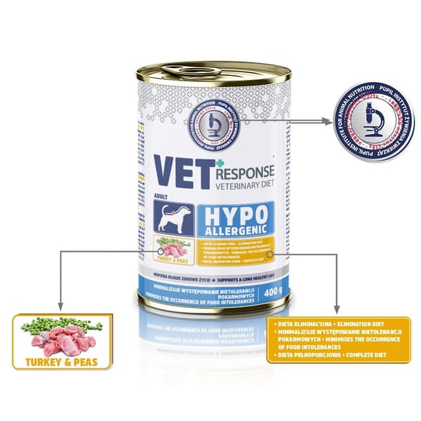 VET RESPONSE Hypoallergenisk kalkon - våtfoder för hundar - 400 g