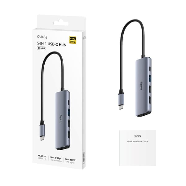 CUDY UH405 5-i-1 USB-C-hubb med HDMI 4K