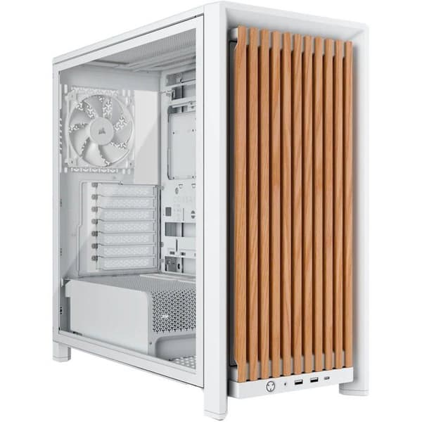 PC-chassi - CORSAIR - FRAME 4000X RS - Midi Tower - 4 RS120-fläktar - Vit/Ljus trä