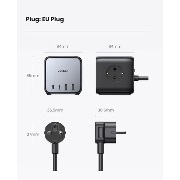 UGREEN Bordlader - 65W - Med integrerede stikkontakter - Grå/Sort