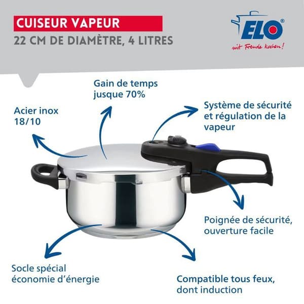 Damper - FACKELMANN - Elo Praktika - rustfrit stål 18/10 - 22 cm - 4 liter