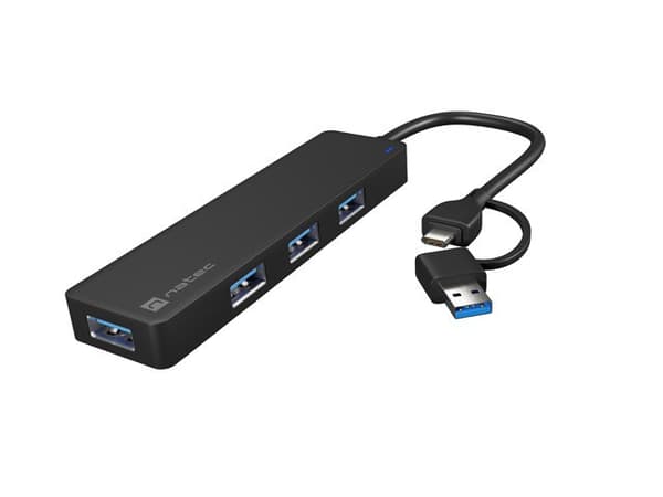 NATEC HUB USB-C 3.0 MAYFLY 4-PORTARS + USB-A-ADAPTER