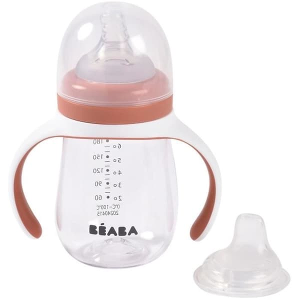 2-i-1 Träningsflaska - BEABA - 210 ml - Terrakotta