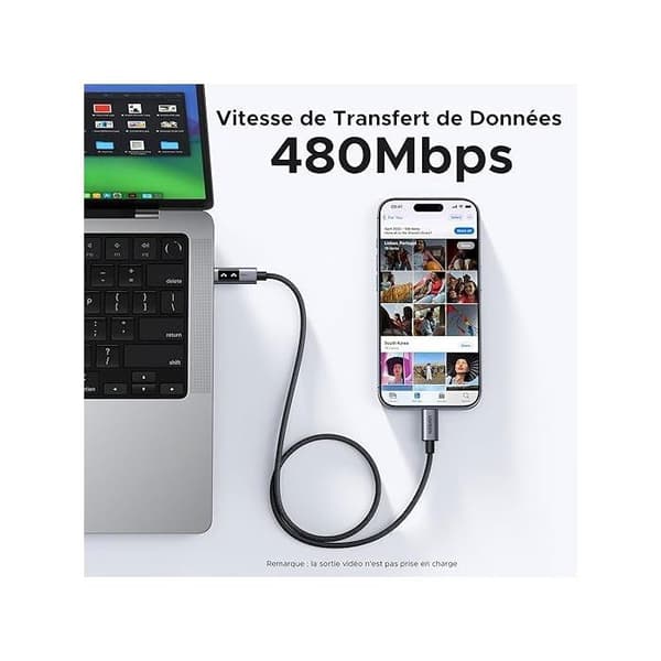 USB-C til USB-C datakabel - UGREEN - PD 100W - Nylon - 1 m - Sort