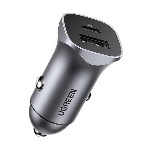 Autolaturi - UGREEN - 1 USB-C + 1 USB-A - 30W - Harmaa